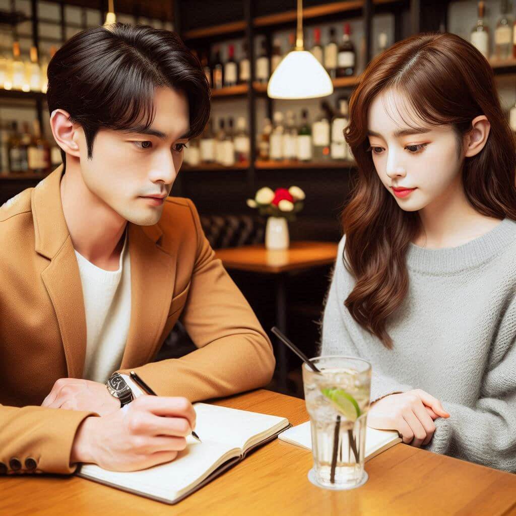 직장인 소개팅 어플에서 만난 남녀가 행복한 시간을 보내는 사진.