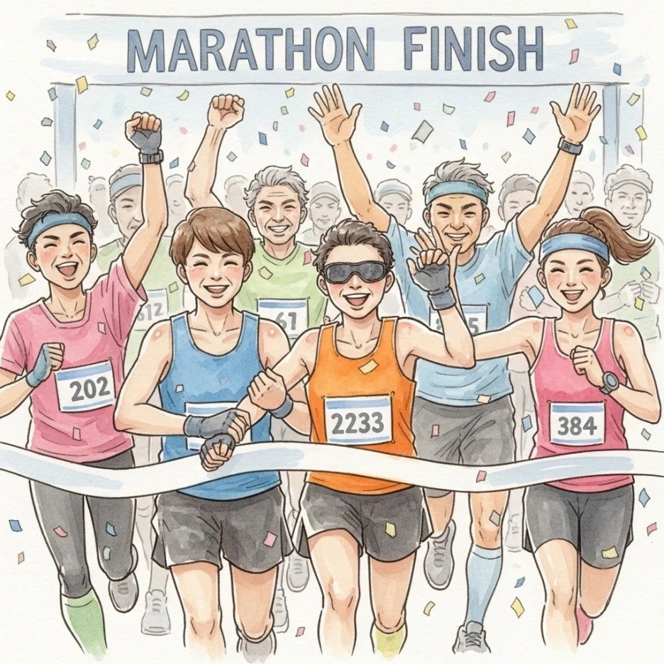 다양한 참가자들이 함께 완주하는 감동적인 순간