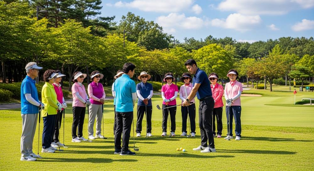 파크골프 지도사가 강습하는 사진