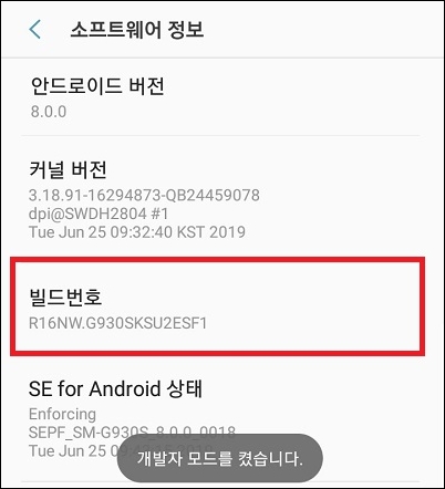 스마트폰 개발자 모드 활성화