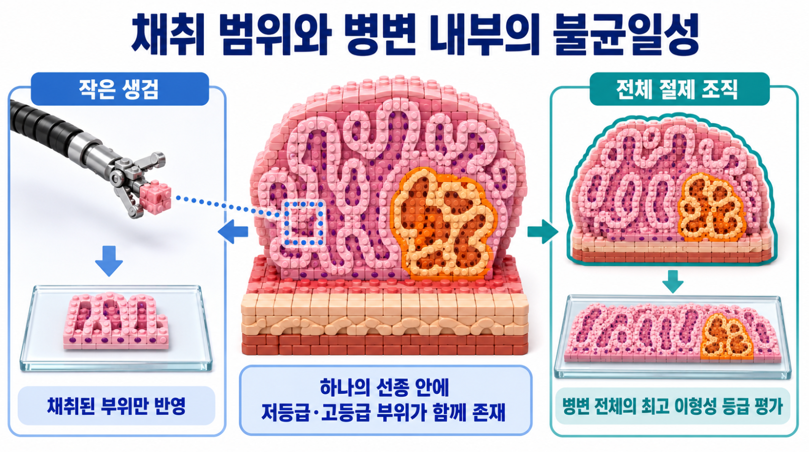하나의 선종 안에서 작은 생검과 전체 절제 조직의 채취 범위에 따라 이형성 등급이 다르게 확인되는 원리