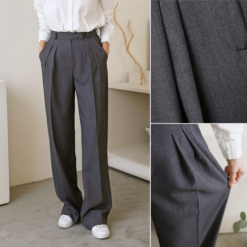 하이웨스트 여성기모바지 와이드슬랙스 겨울 우먼와이드팬츠 핀턱 여자 슬랙스 정장 통바지