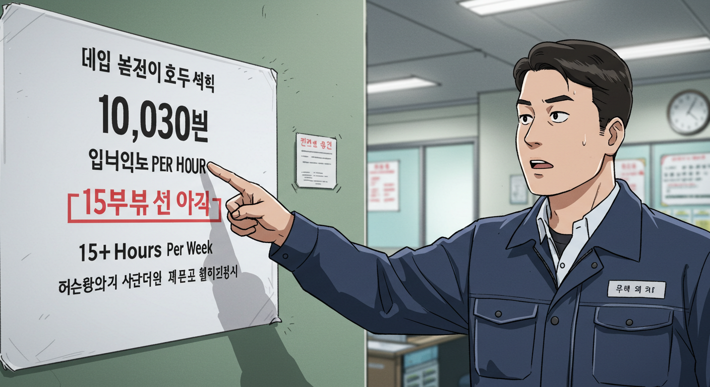 최저시급과 주휴수당 지급 조건을 확인하는 근로자