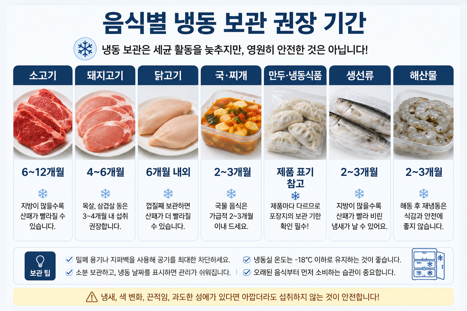 음식별 냉동 보관 권장 기간 인포그래픽