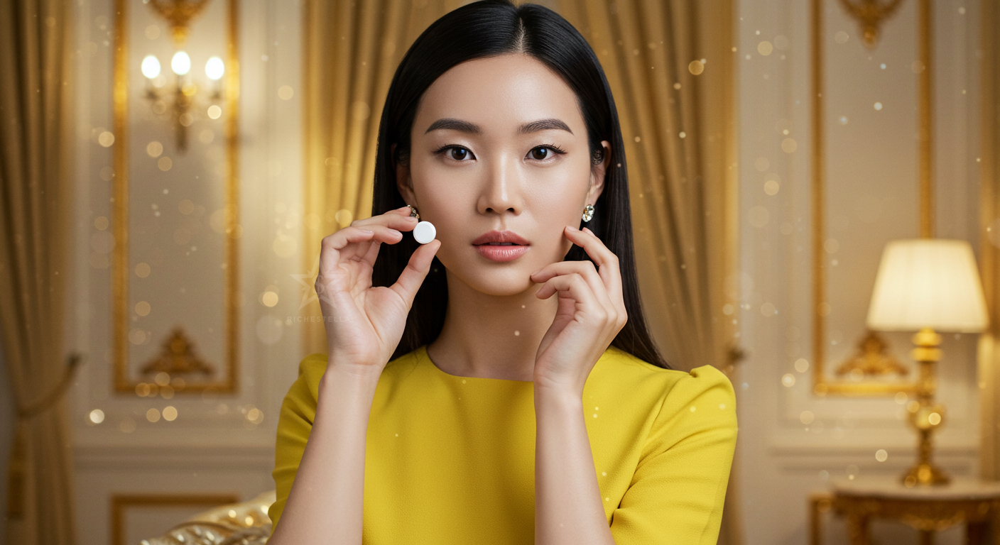 메가도스 비타민c를 들고 있는 모델, 피부가 좋다.