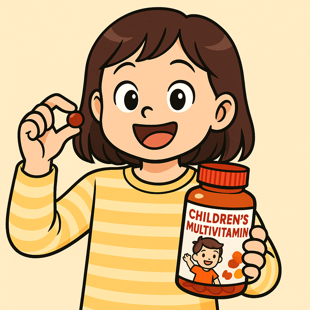 어린이가 영양제를 들고있는 이미지.