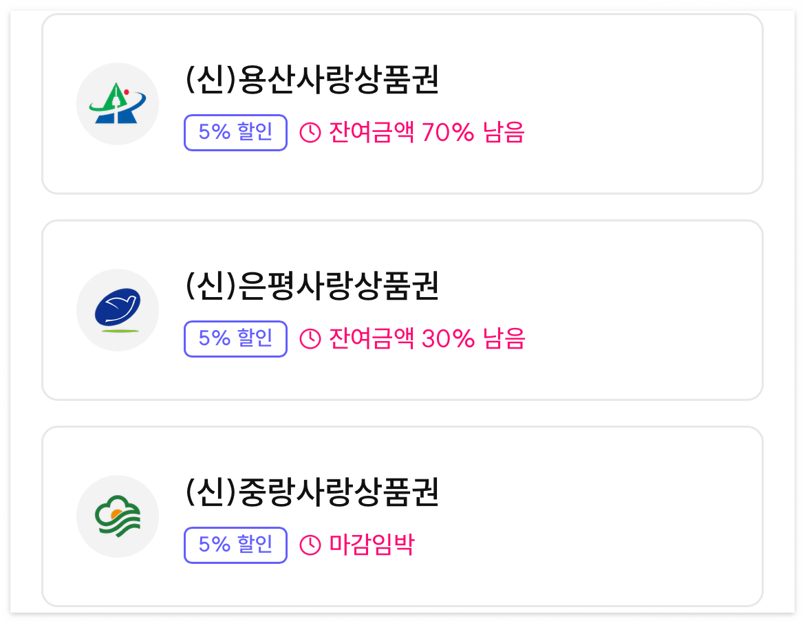 현시점에서-서울사랑상품권-구입가능목록입니다.