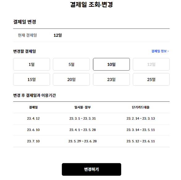 현대카드 결제일별 이용기간