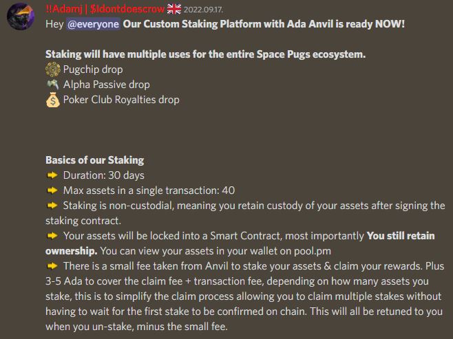 스페이스 퍼그 알파 & 포커 클럽 NFT 스테이킹 요약