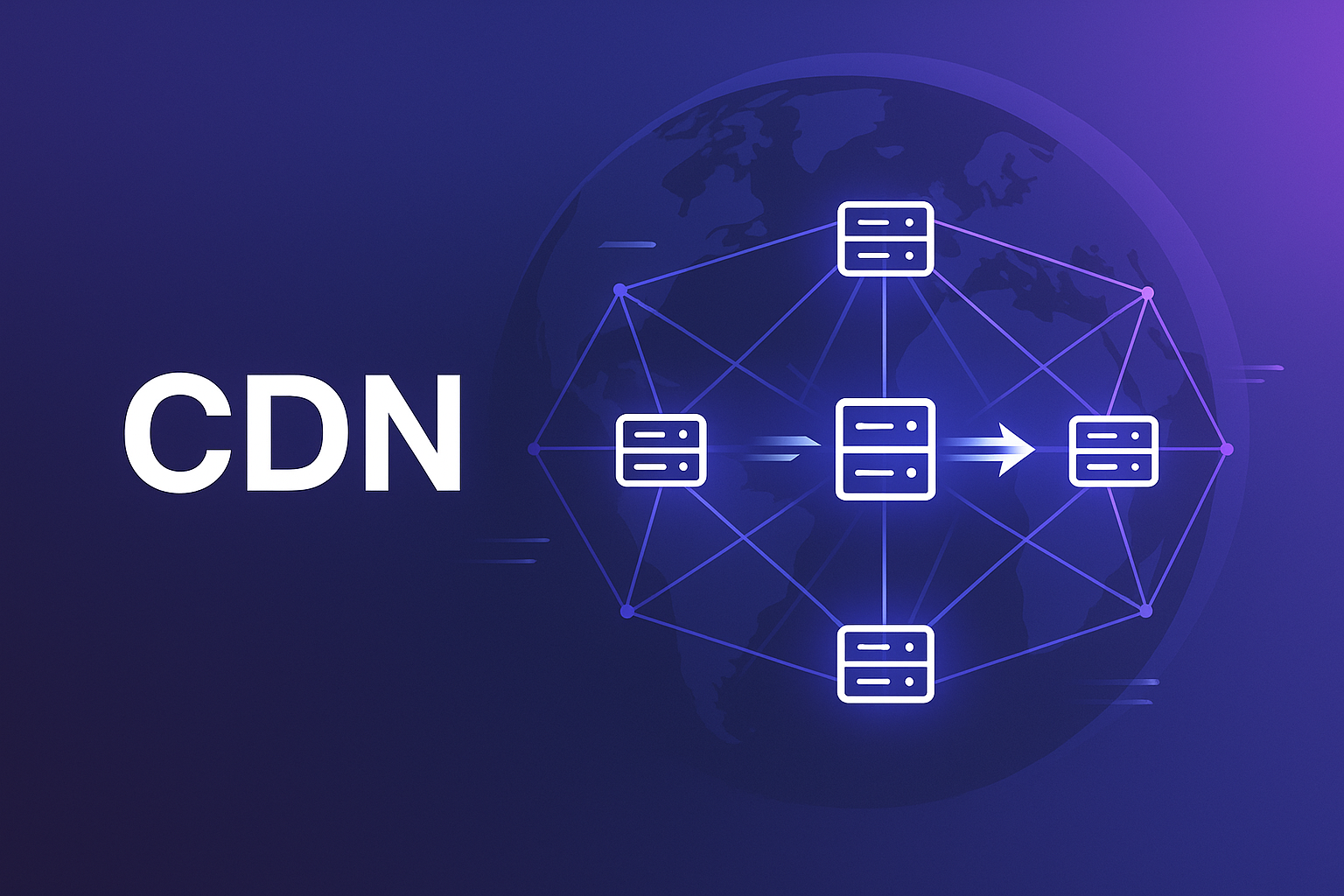 CDN 글로벌 네트워크 인프라 구조도와 엣지 서버 분산 시스템을 보여주는 기술 일러스트레이션