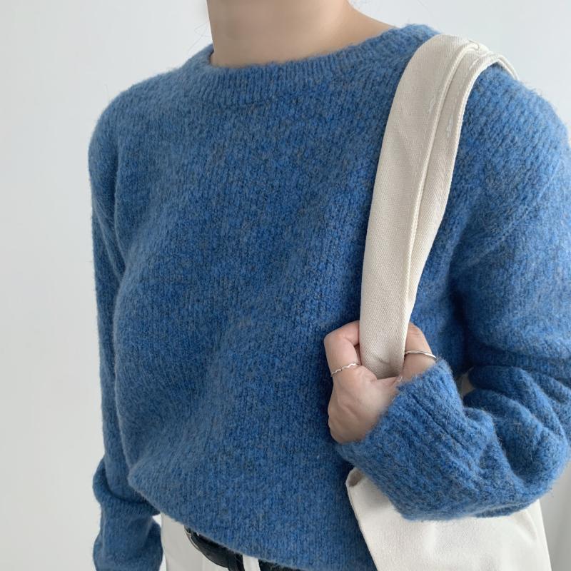 부클니트 코발트블루니트 보카시 스웨터 세미크롭니트