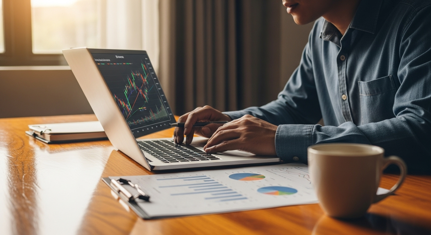 물가 상승 그래프와 주식 차트를 함께 분석하는 투자자의 모습