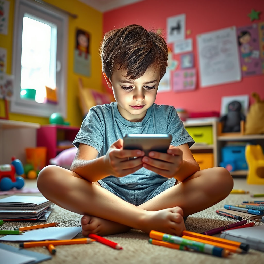 스마트폰 중독에 빠진 초등학생