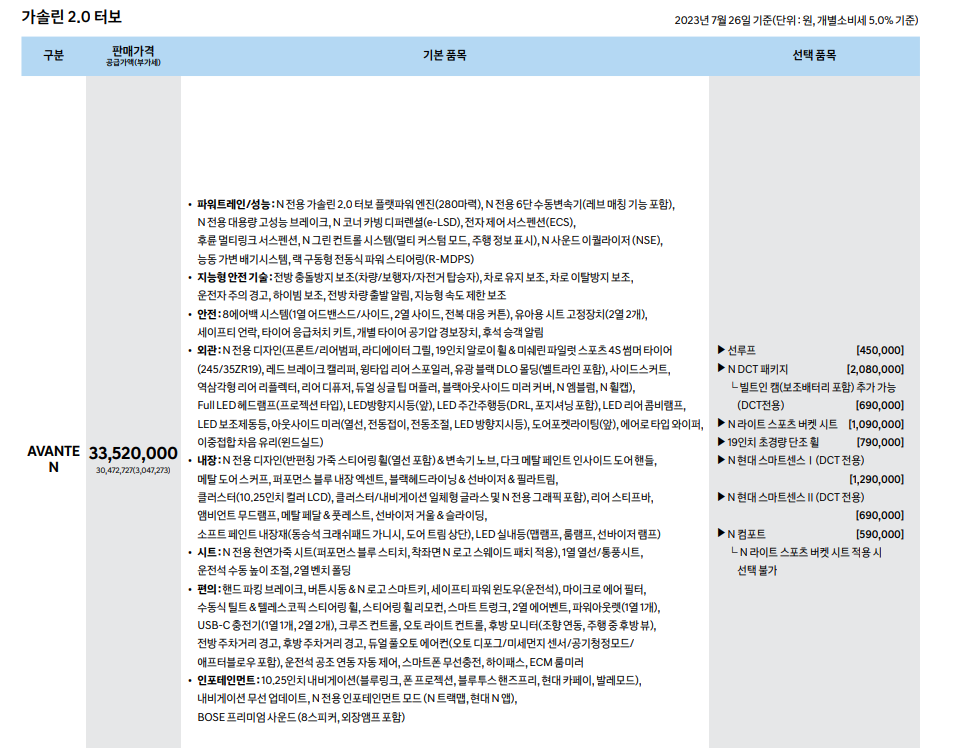 더 뉴 아반떼 N 페이스리스트