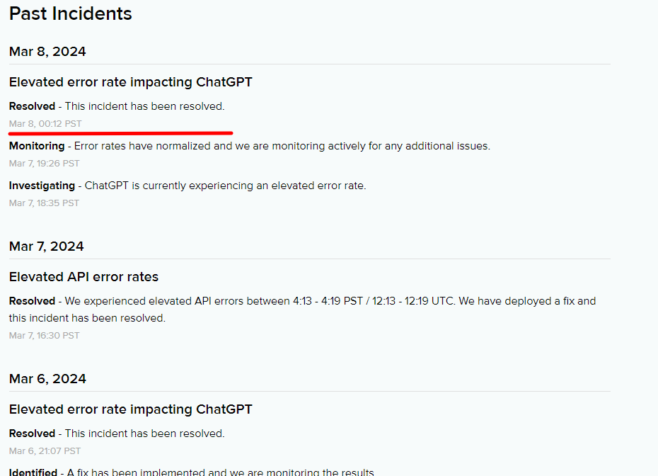 3월 8일 하루종일 ChatGPT 사용자들 사이에서 PC 버전 ChatGPT의 먹통 현상 발생