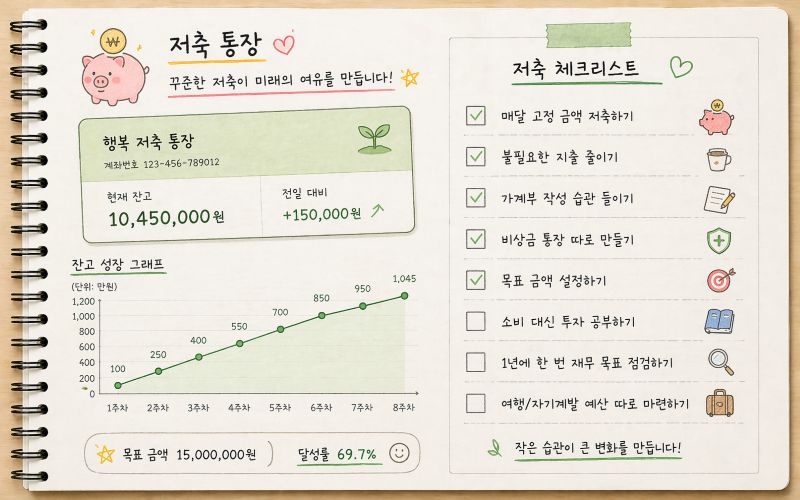 잔고가 늘어나는 저축 통장과 체크리스트