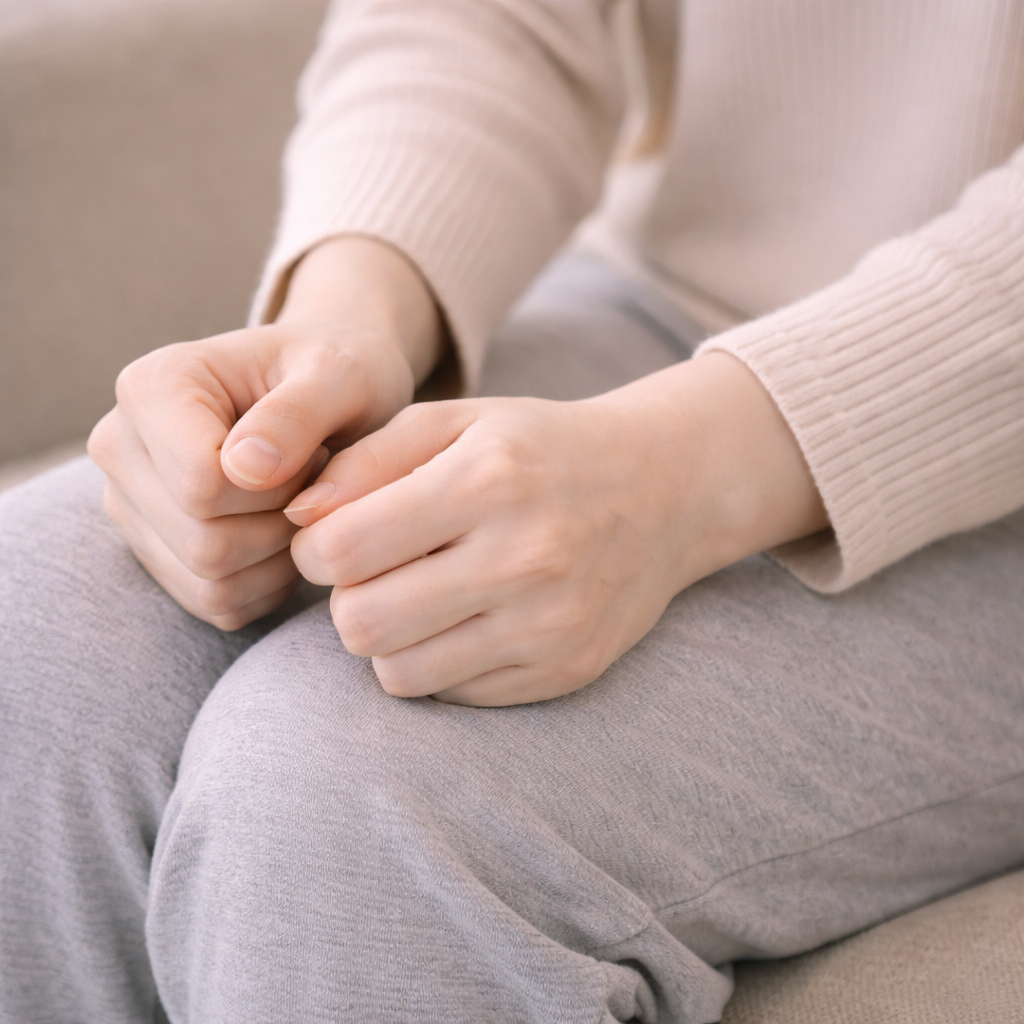 공황발작 시 손끝 저림과 떨림을 표현한 손 클로즈업 이미지