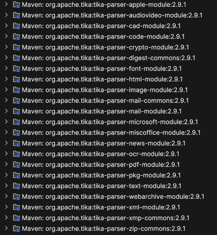 TIKA 에서 지원하는 파서 모듈