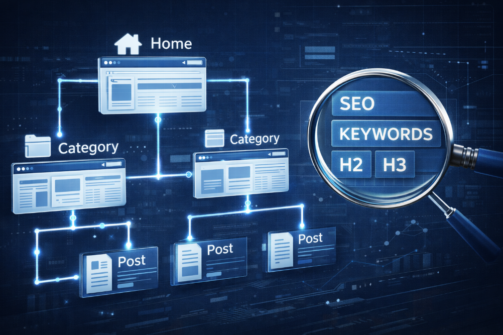 사이트 계층 구조와 SEO 요소를 분석하는 입체적인 인포그래픽