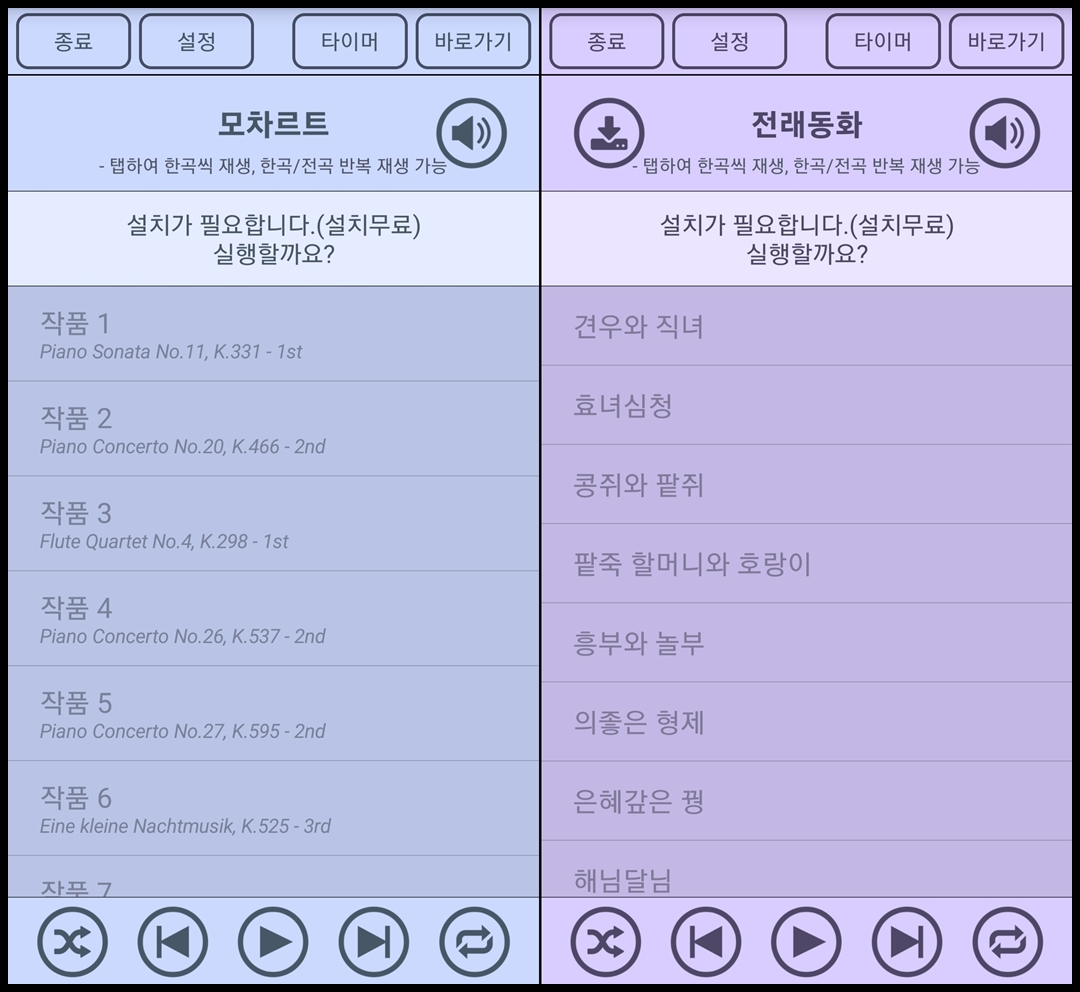 모차르트, 전래동화 듣기
