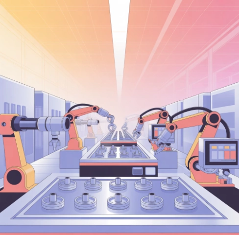 품질 관리 및 검사를 하는 로봇팔 예시 이미지
