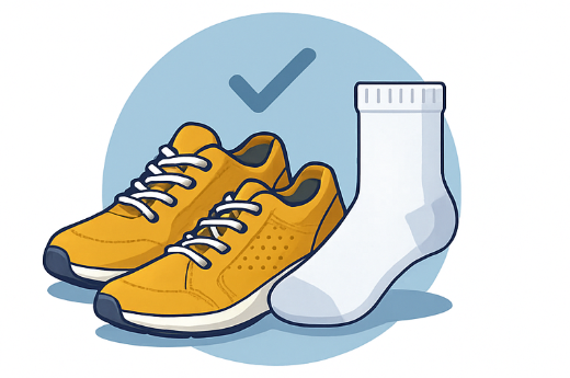 노란색 통풍 신발과 흰색 양말 일러스트로 표현한 무좀 예방 이미지