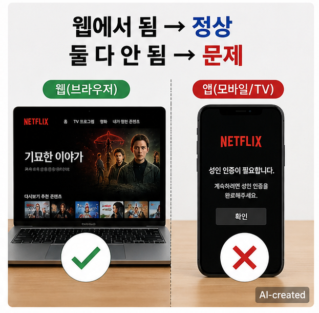 넷플릭스 성인인증 안됨에서 앱 문제로 오해하는 상황과 실제 원인 비교