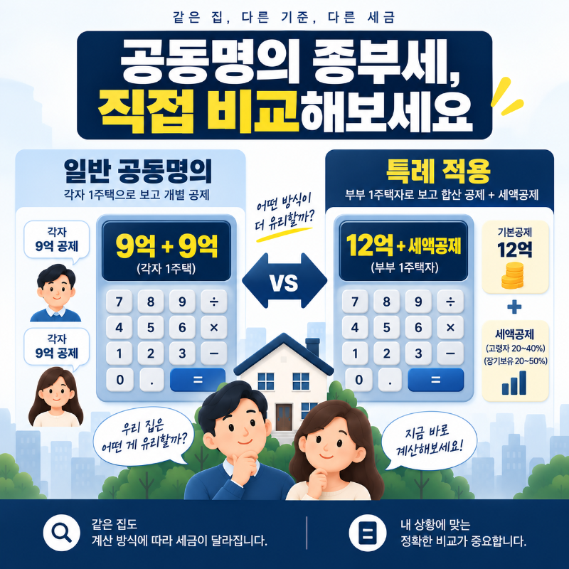 부부 공동명의 종부세 특례 적용 전후 계산 순서 비교