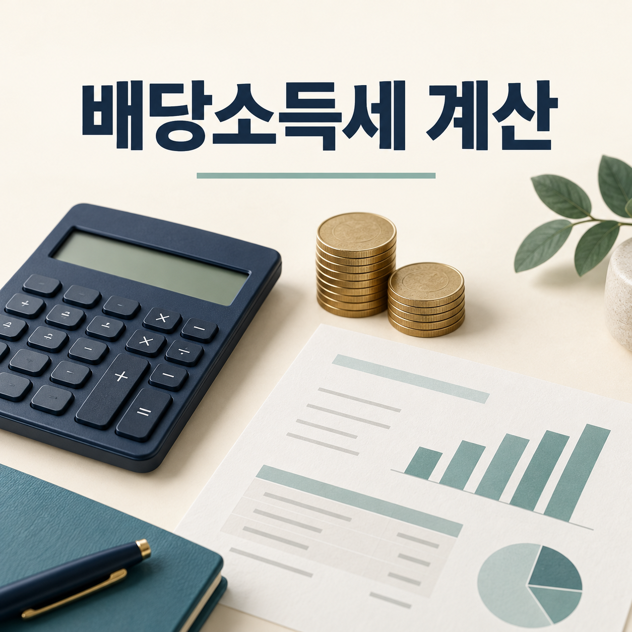 배당소득세를 계산하는 계산기와 동전