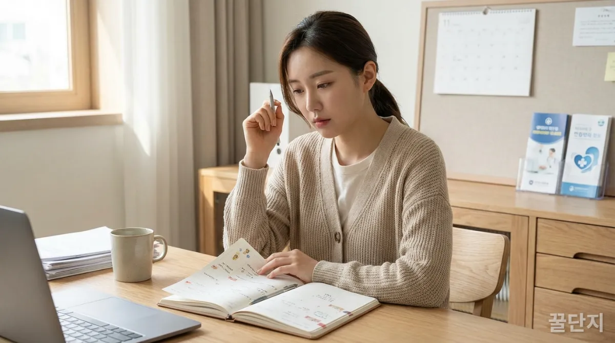 임신 초기 병원 방문 일정을 계획하는 한국인 여성