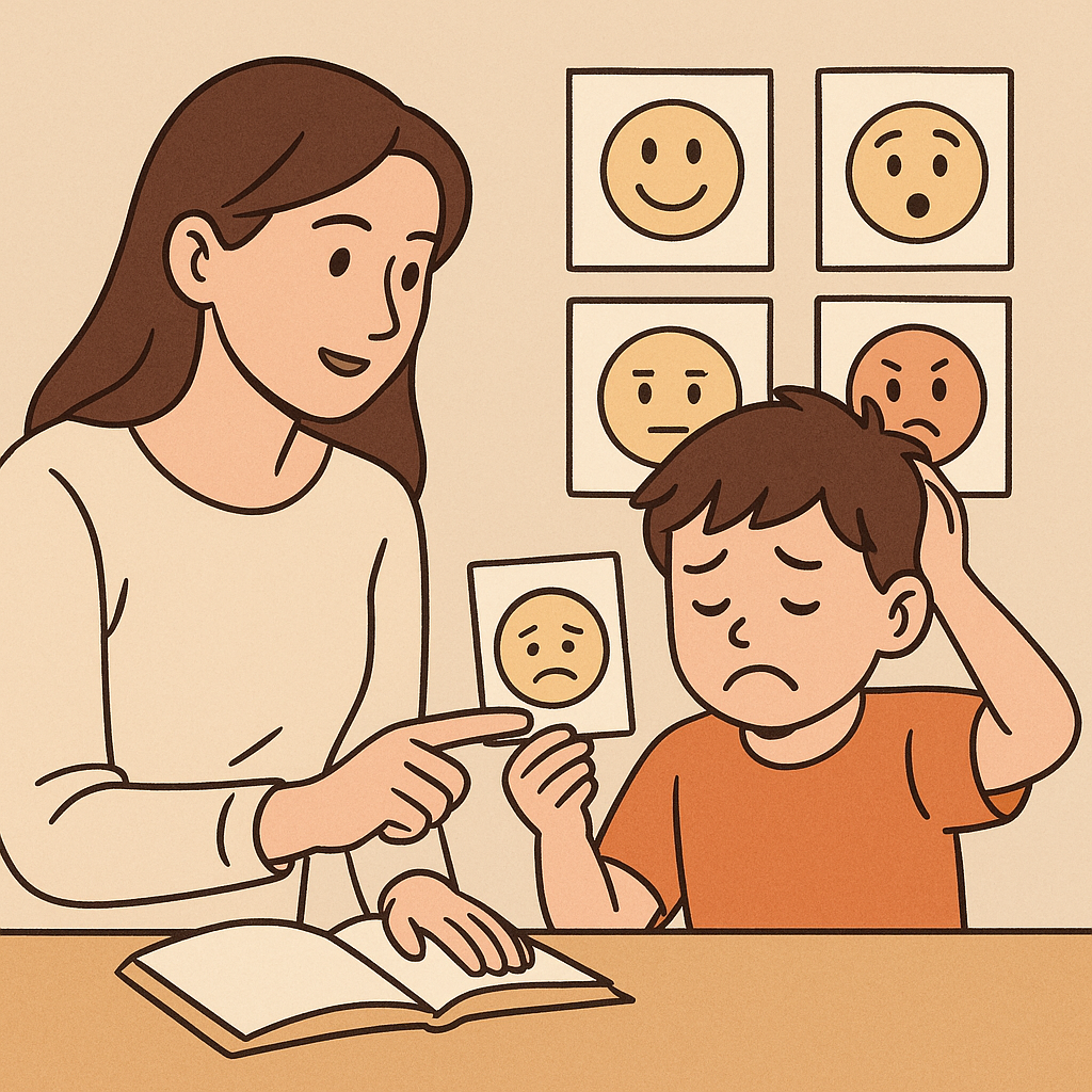 감정 그림 카드를 통해 아이가 자신의 감정을 배우고 표현하는 모습