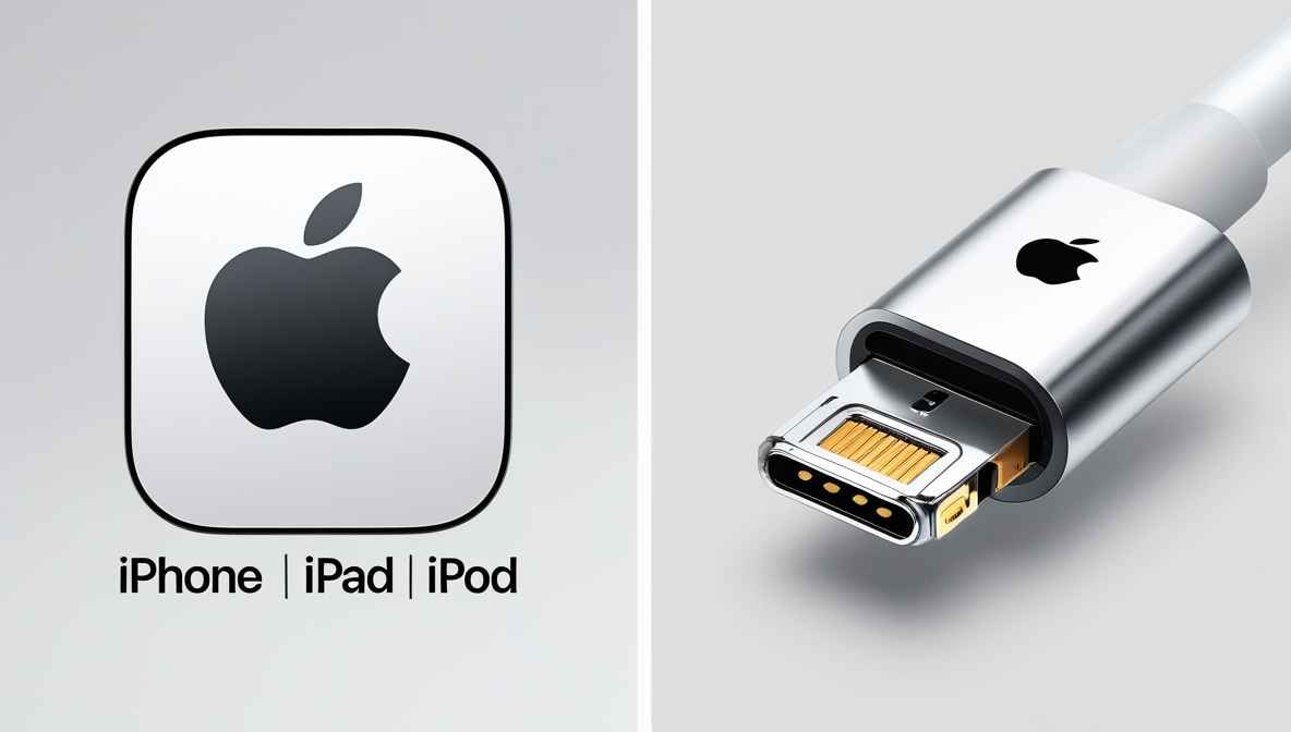 MFi 인증 로고와, 라이트닝 케이블 단자를 분해했을 때 보이는 작은 인증 칩의 모습