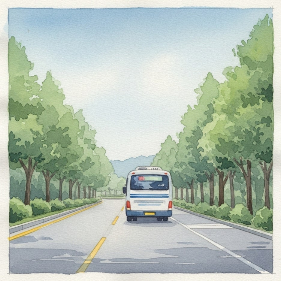 행사장으로 향하는 셔틀버스와 주변 풍경