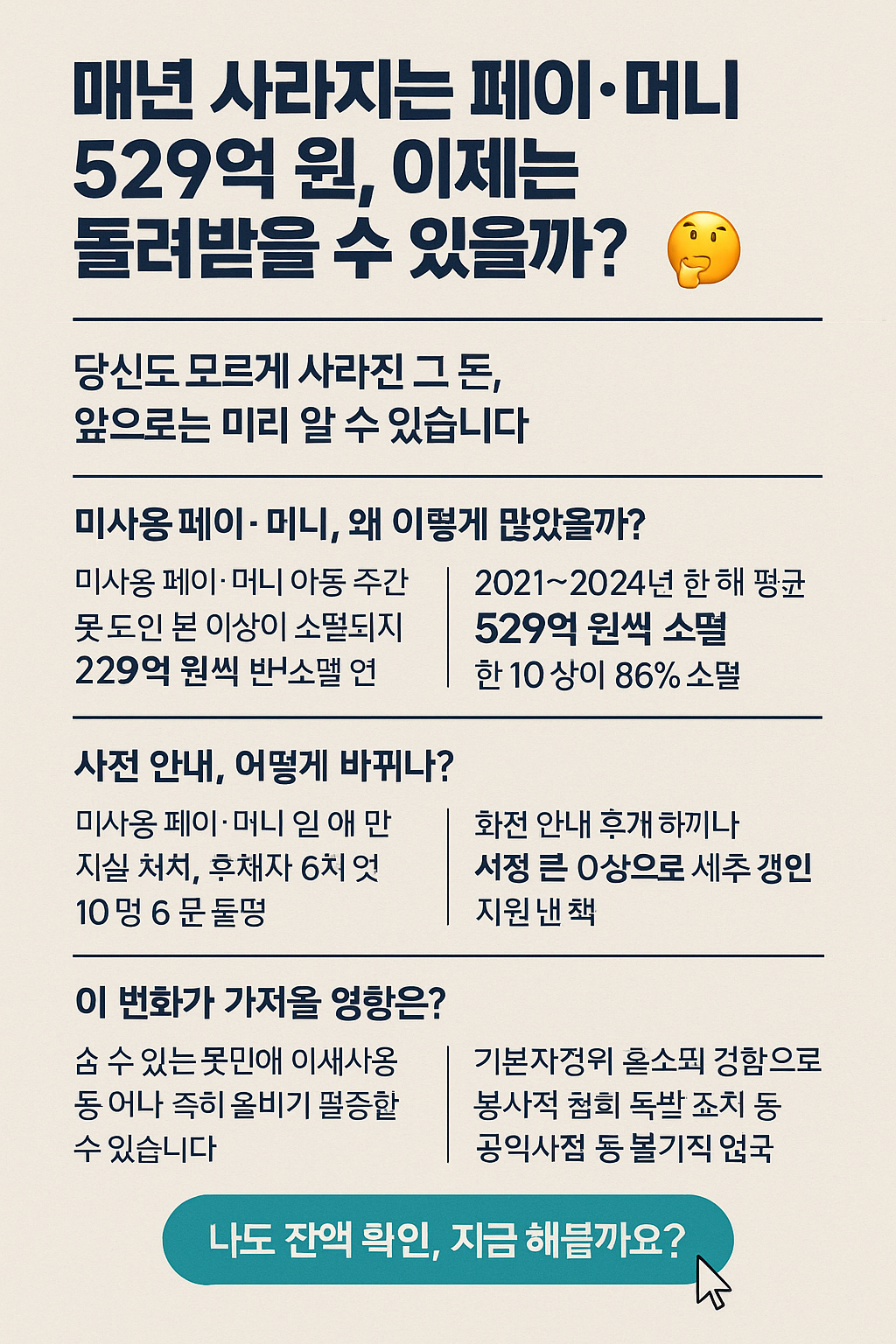 매년 사라지는 페이&middot;머니 529억 원, 이제는 돌려받을 수 있을까?