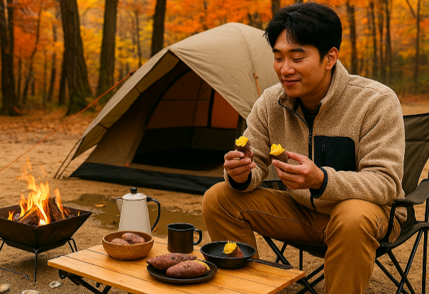 가을 단풍 캠핑 군고구마