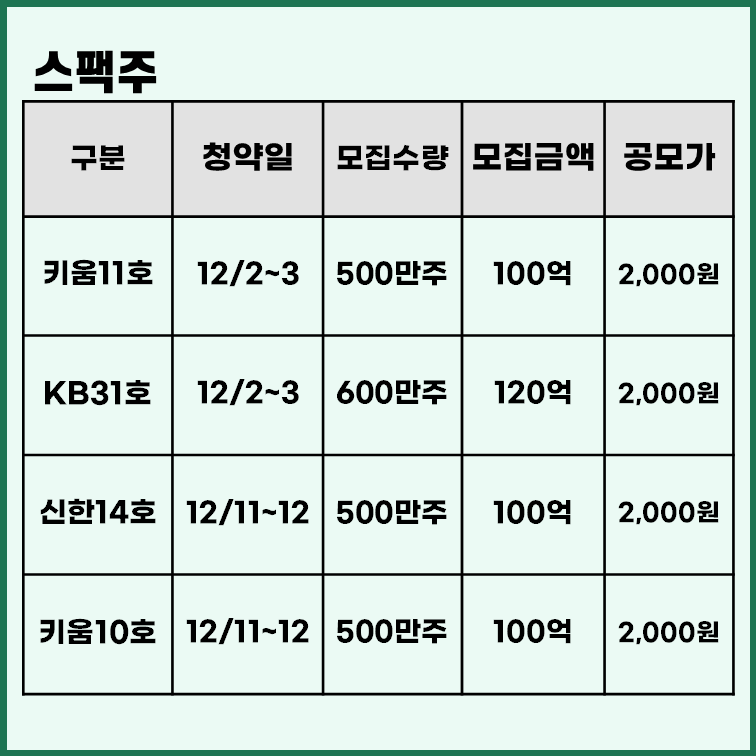 2024년 12월 스팩 청약 일정