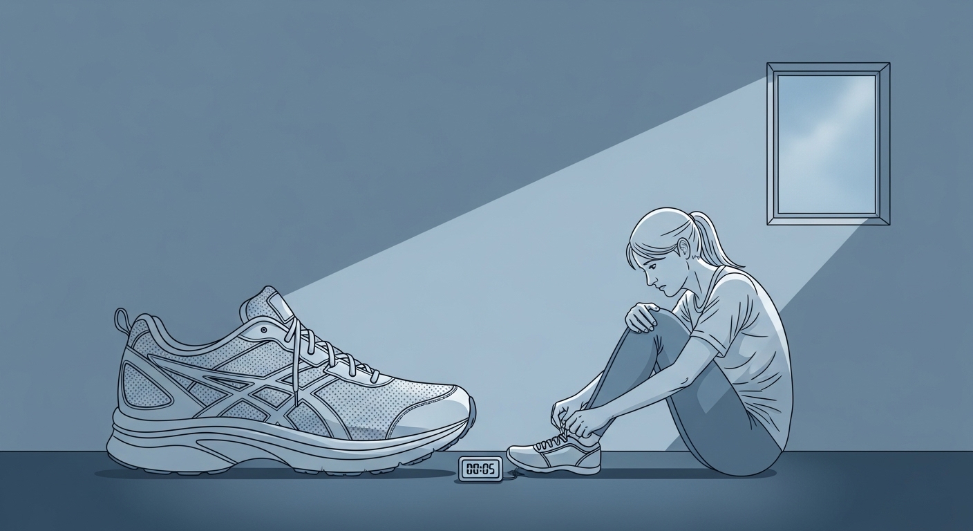 아주 작은 첫걸음을 내딛는 사람의 모습. 운동화를 묶거나 책을 펼치는 등 '스몰 스텝'의 중요성을 시각적으로 표현