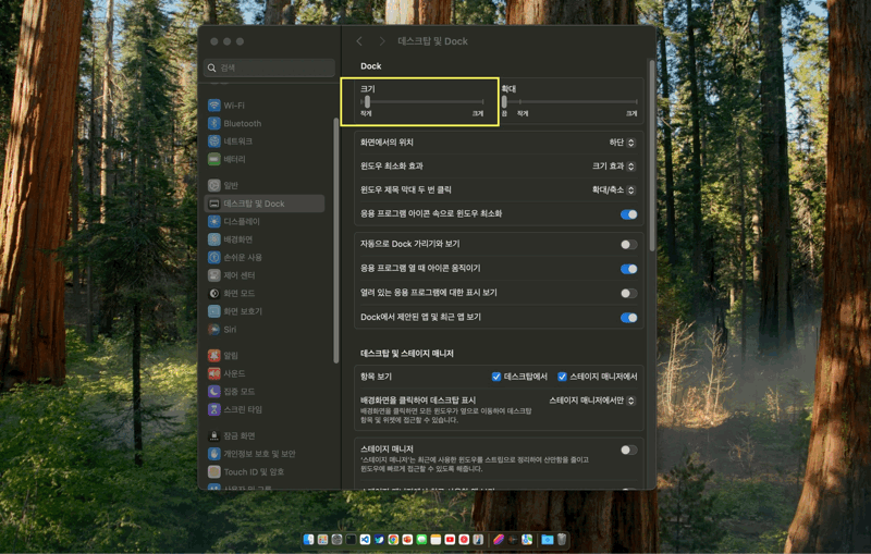 Dock 크기 조절