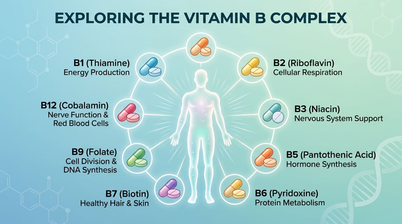 비타민B군 기능 비교 (에너지, 신경, 혈액)