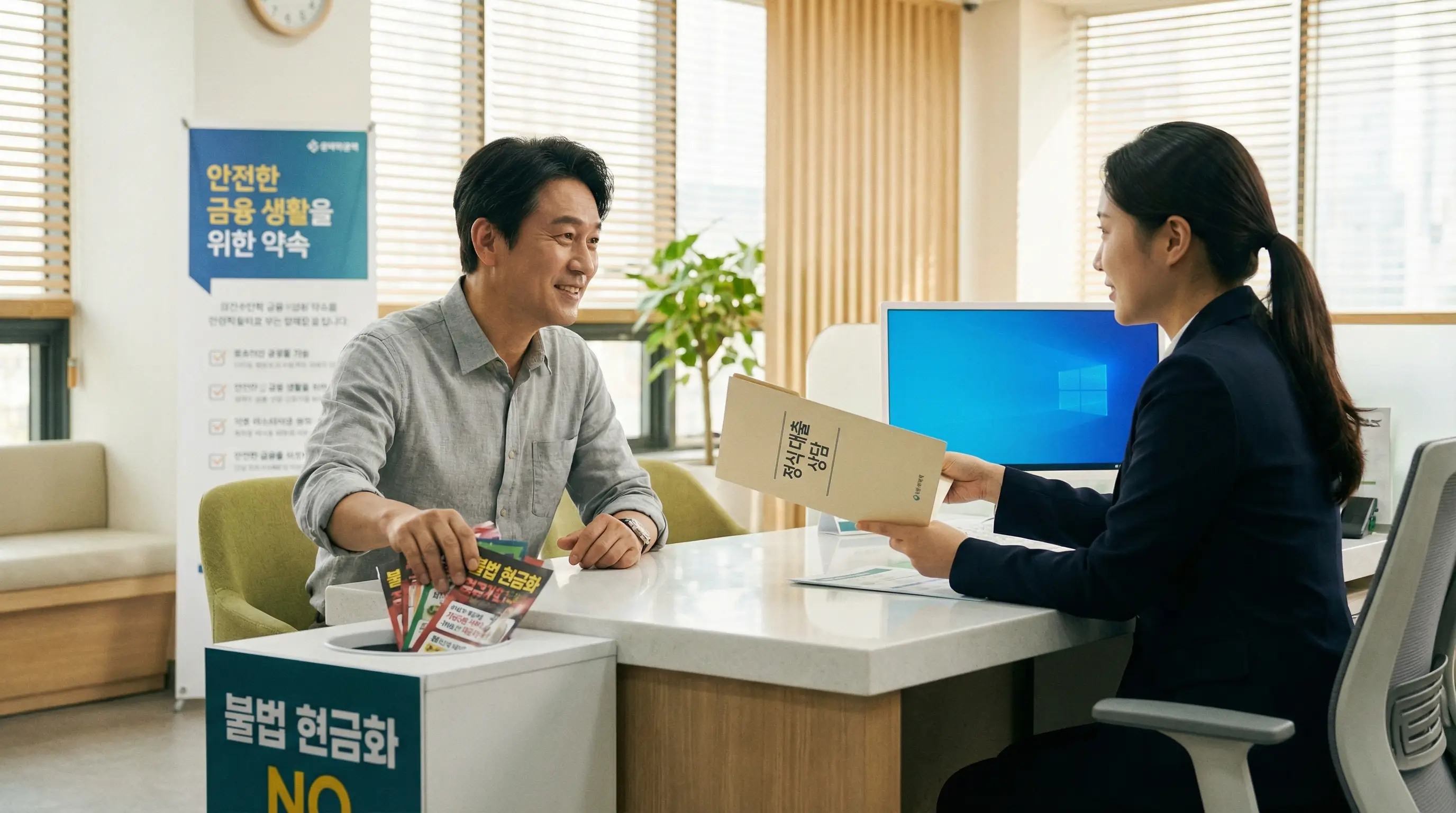 안전한 금융 생활을 위해 불법 현금화를 멀리하고 정식 대출 상담을 받는 현명한 모습