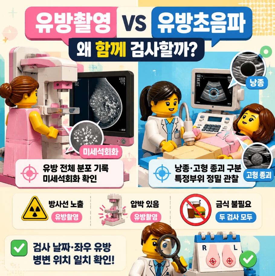 유방촬영과 유방초음파 차이를 비교하는 의료 인포그래픽 썸네일