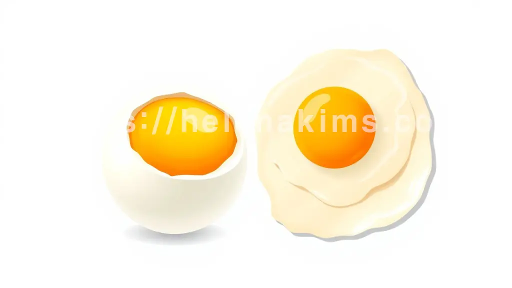 왼쪽에는 찐달걀이 놓여 있고, 오른쪽이는 계란후라이가 있는 이미지.