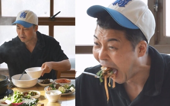 민물새우가 들어간 구수한 수제비 국물 클로즈업