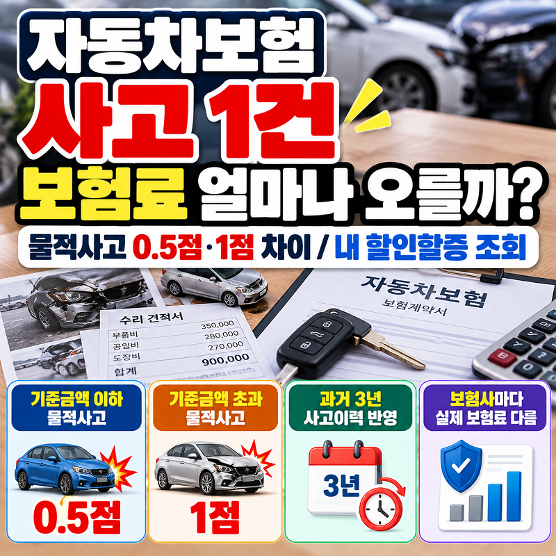 자동차보험 사고 1건 보험료 할증 물적사고 0.5점 1점 차이