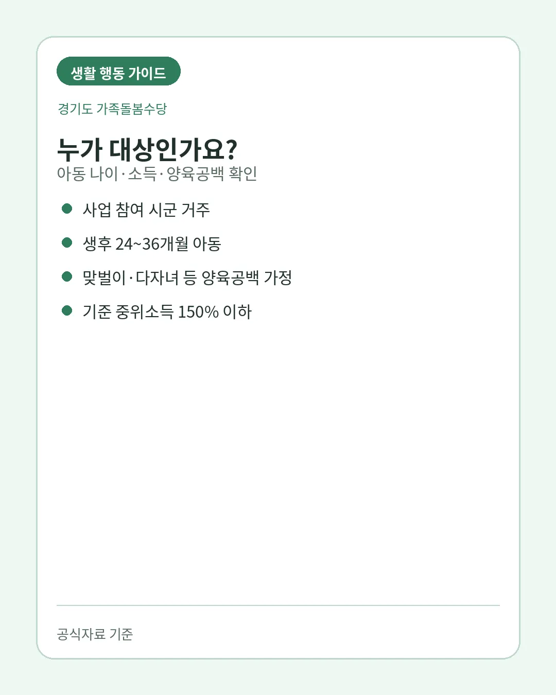 경기도 가족돌봄수당 24~36개월 소득 양육공백 참여시군 조건