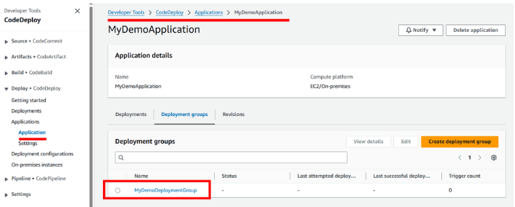 Code Deploy Application 생성 확인