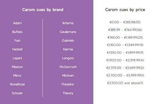 인기 브랜드 개인큐 당구큐대 및 상품 가격대