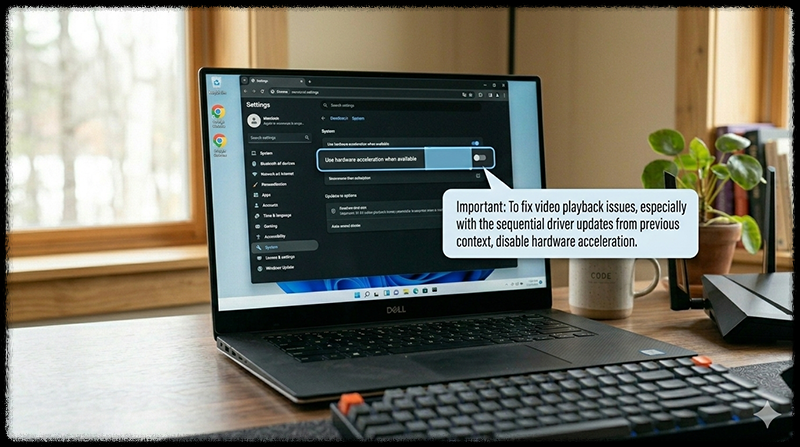 브라우저 하드웨어 가속 설정을 변경하는 모습