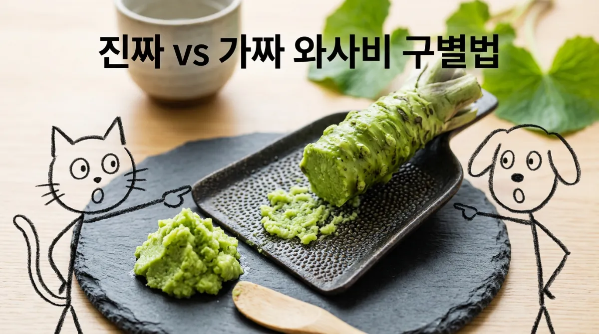 강판에 올린 진짜 생고추냉이 뿌리와 갈아낸 와사비 페이스트