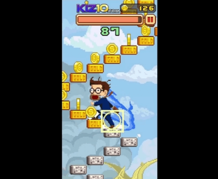 무한의-계단-컴퓨터-게임하기-플레이-황금-저금통을-획득하여-골드-계단을-오르는-화면